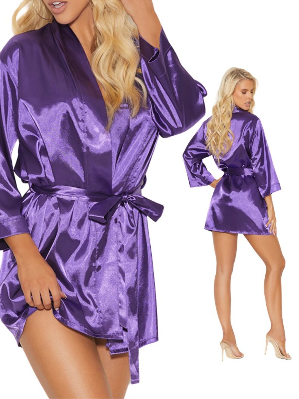 Purple Satin Kimono Robe Medium